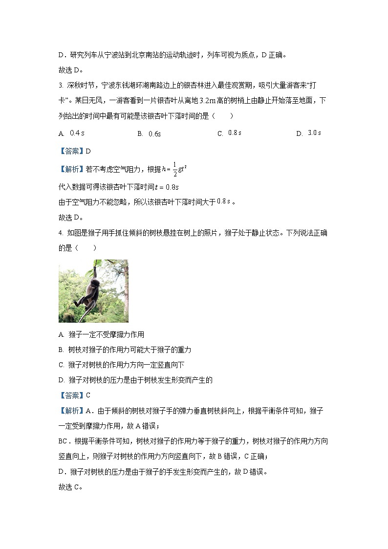 浙江省宁波市2024-2025学年高一上学期期末物理试卷（解析版）第2页