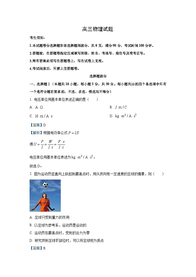 浙江省七彩阳光新高考研究联盟2024-2025学年高三下学期2月返校联考物理试卷（解析版）第1页