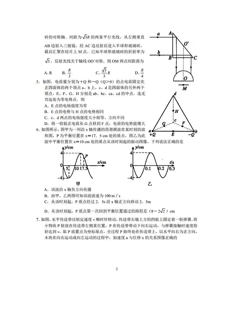 河南省郑州市中原区2024-2025学年高三下学期模拟预测（图片版）物理试卷第2页
