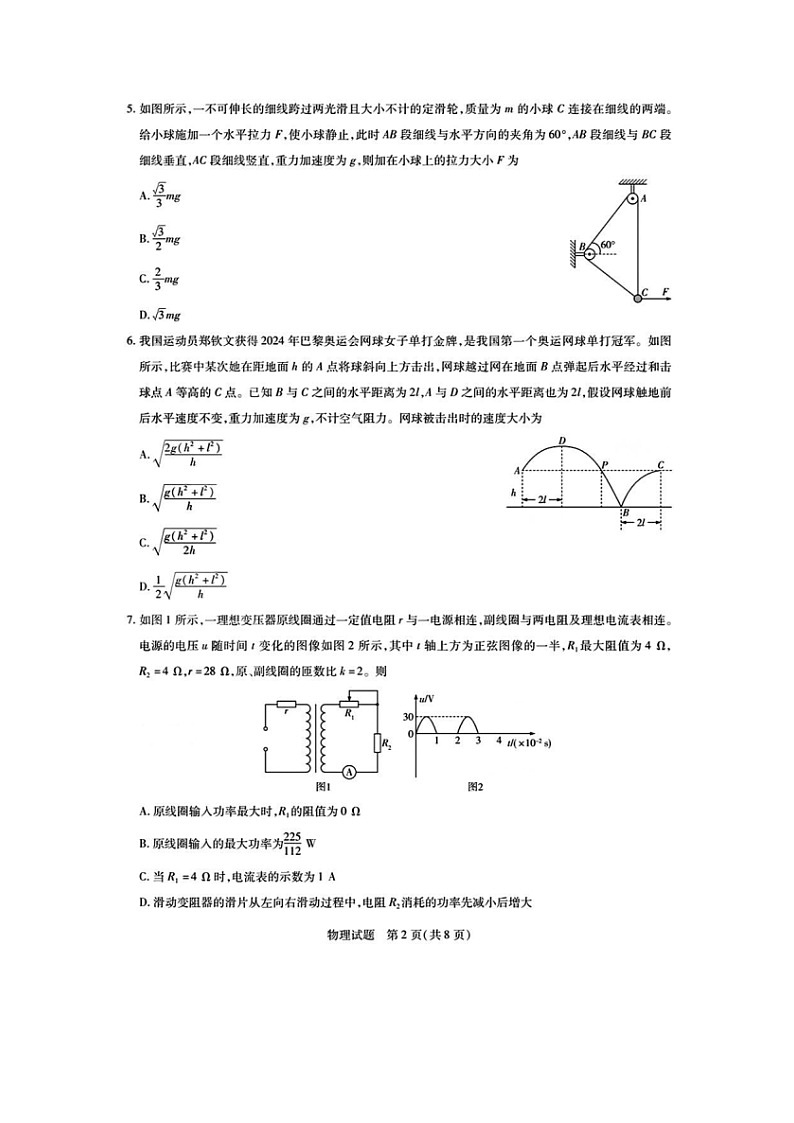山东省齐鲁名校教研共同体2024-205学年高三下学期第五次联考（图片版）物理试卷第2页
