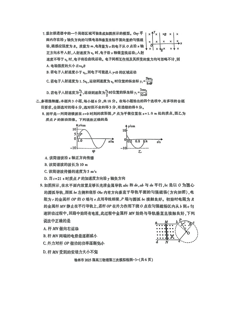 2025届陕西省榆林市高三下学期第三次模拟检测（图片版）物理试卷第3页