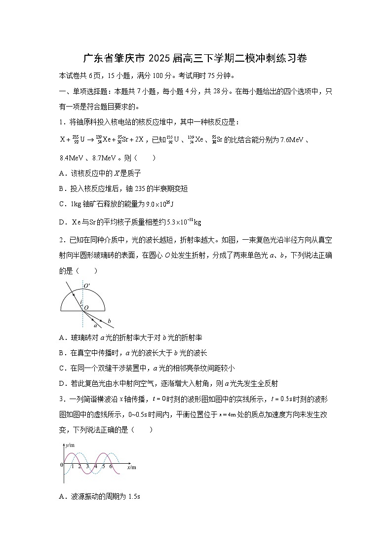 2025届广东省肇庆市高三下学期二模冲刺练习物理试卷（解析版）第1页