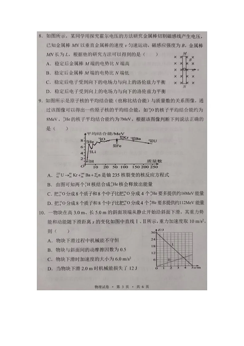 2025届宁夏吴忠市高三下学期高考模拟联考（一模）（图片版）物理试卷第3页