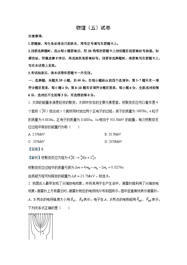 2025届云南省名校联盟高三上学期月考（五）物理试卷（解析版）第1页