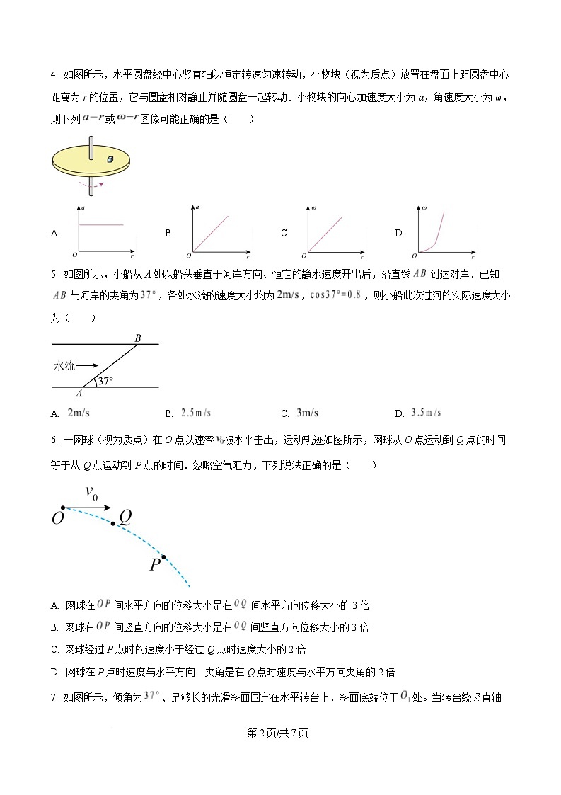 重庆市万州第三中学等多校联考2024-2025学年高一下学期3月月考物理试题（原卷版）第2页