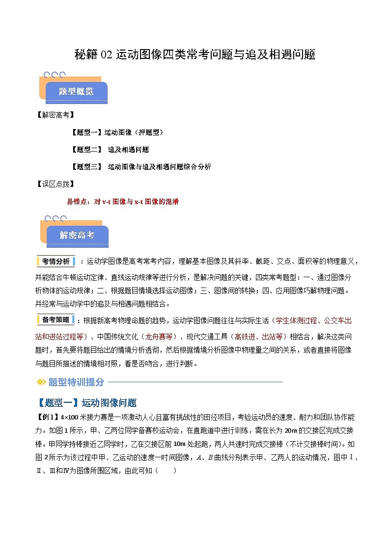 备战2025年高考物理（新高考专用）抢分秘籍02运动图像四类常考问题和追及相遇问题（三大题型）（教师版）第1页