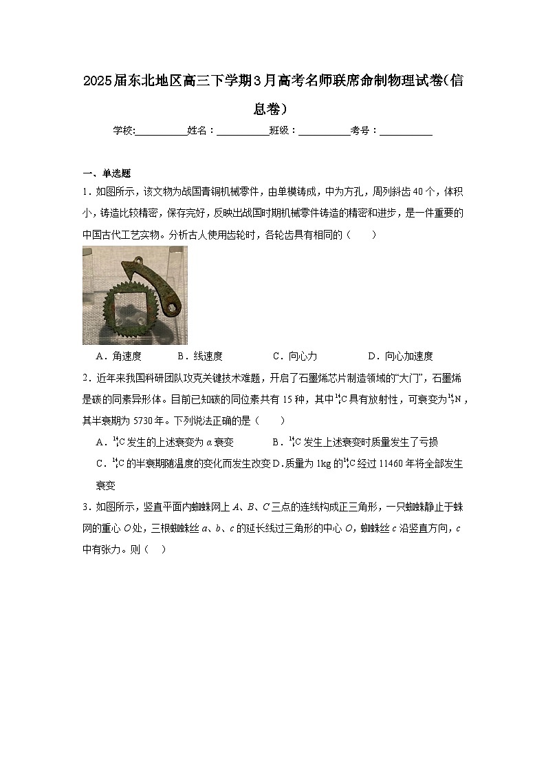2025届东北地区高三下学期3月高考名师联席命制物理试卷（信息卷）（附答案解析）第1页