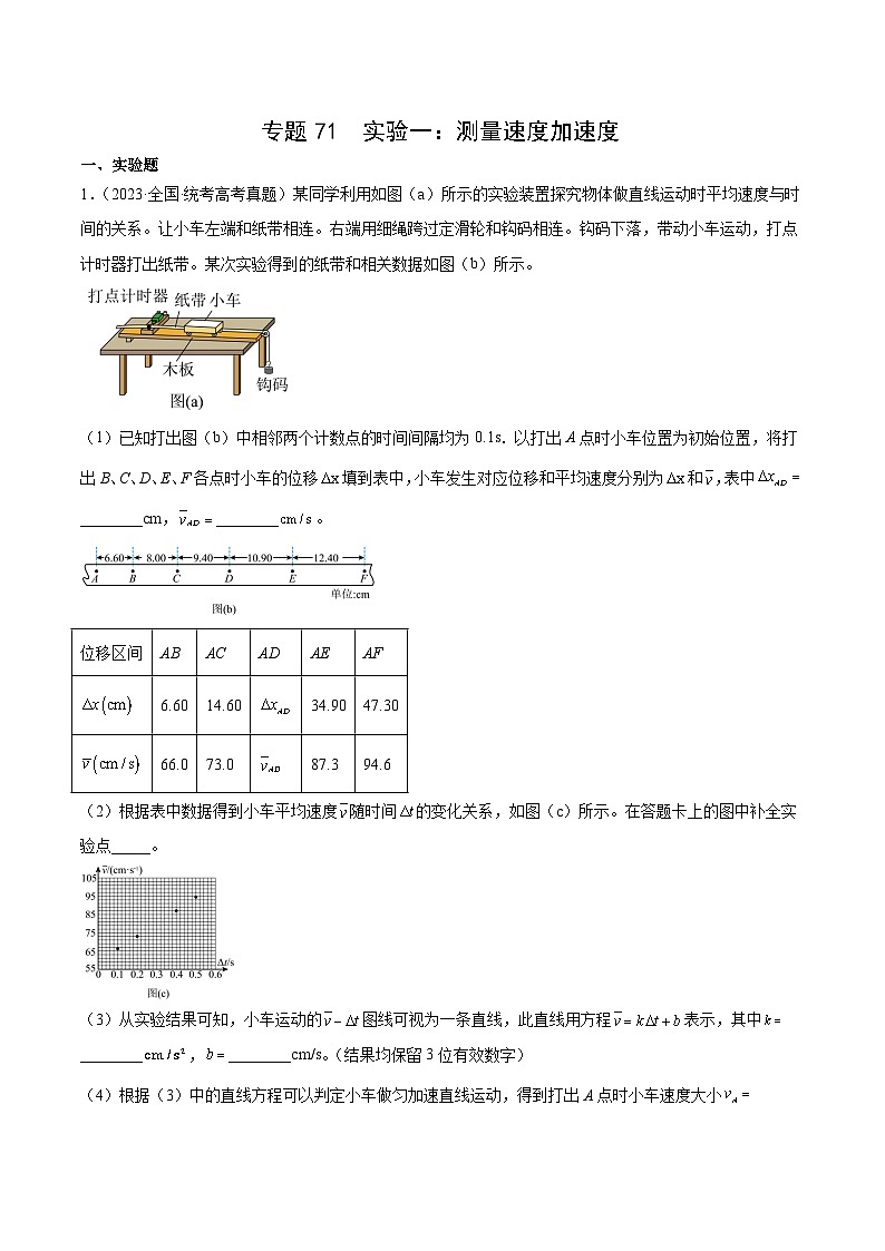 十年高考真题（2014-2023）分项汇编 物理 专题70 实验一：测量速度加速度 含解析第1页
