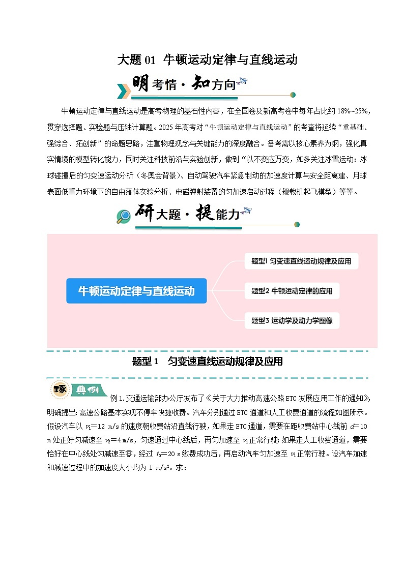 大题01 牛顿运动定律与直线运动（原卷版）第1页