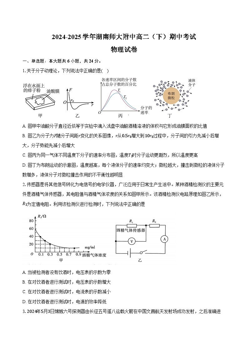 2024-2025学年湖南省长沙市湖南师大附中高二（下）期中考试物理试卷（含答案）第1页