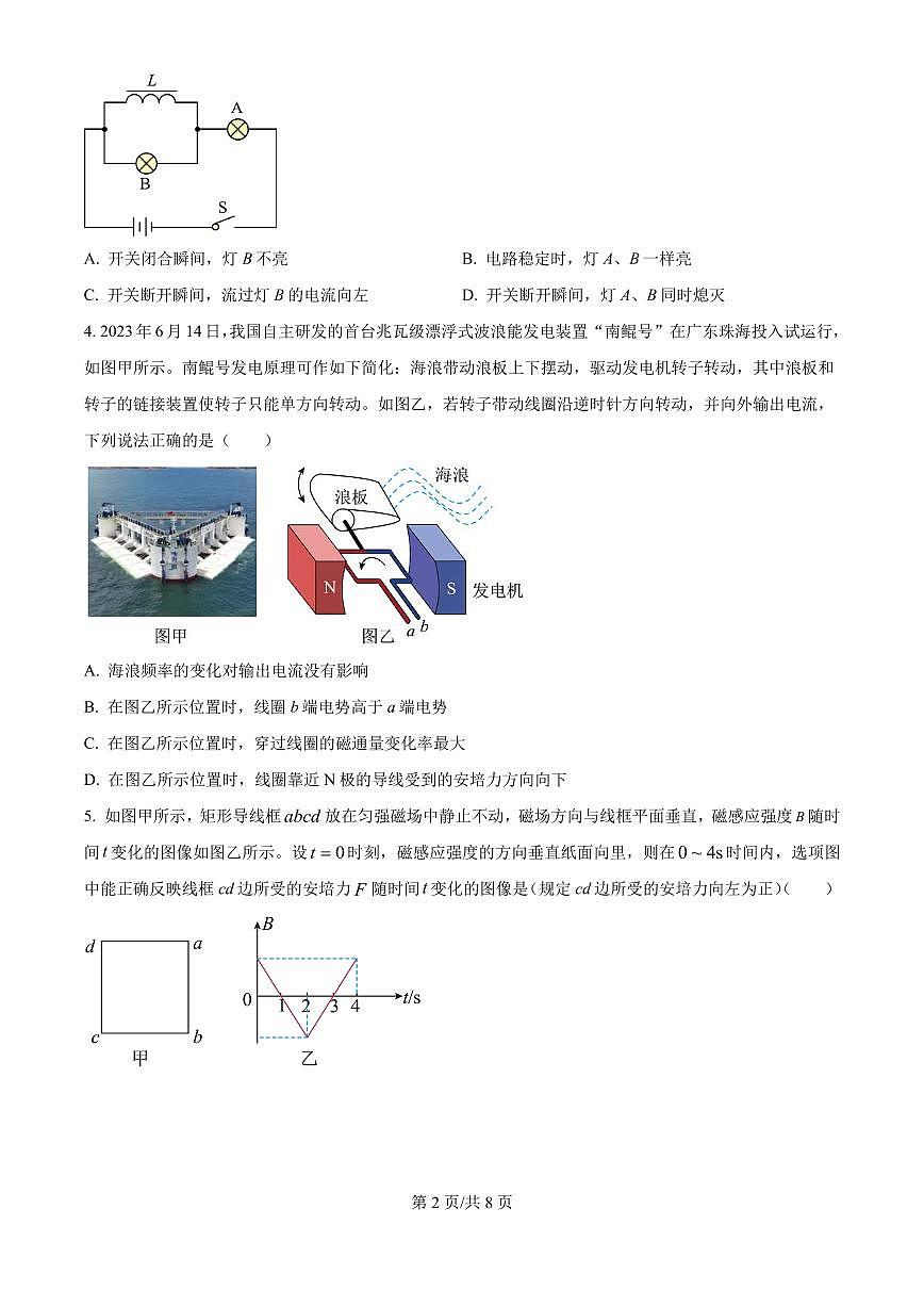 重庆市名校联盟2024-2025学年高二下学期4月期中物理试题（原卷版）第2页