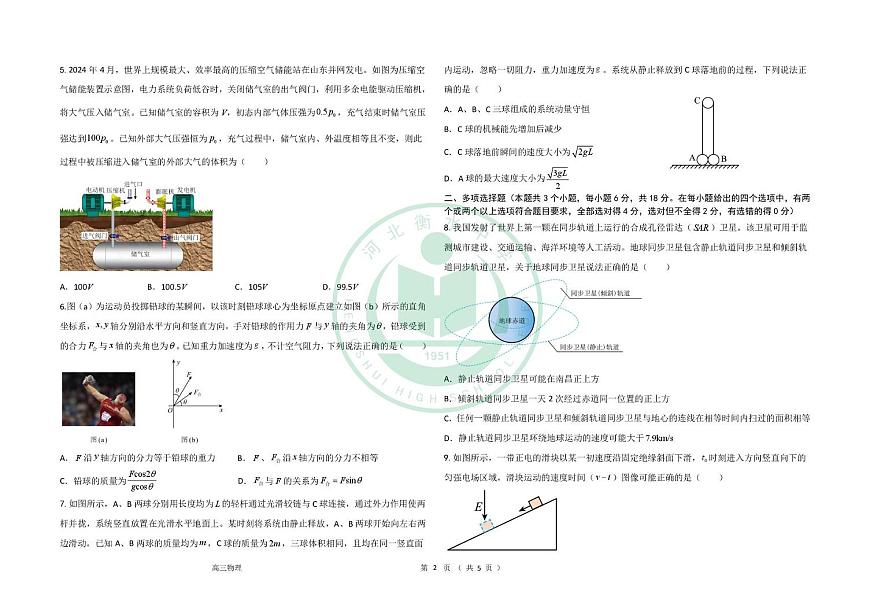 河北衡水中学2025届高三下学期一模物理试题（含答案）第2页