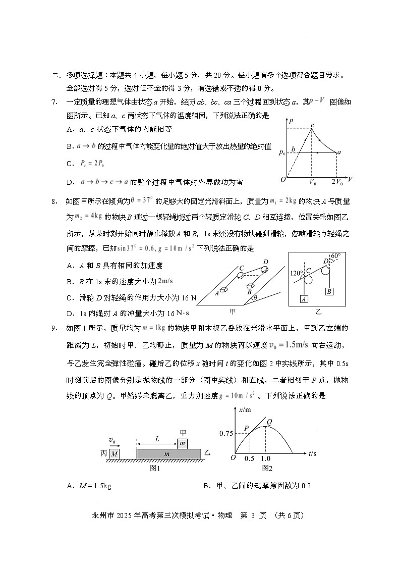 2025届湖南省永州市三模物理试卷第3页