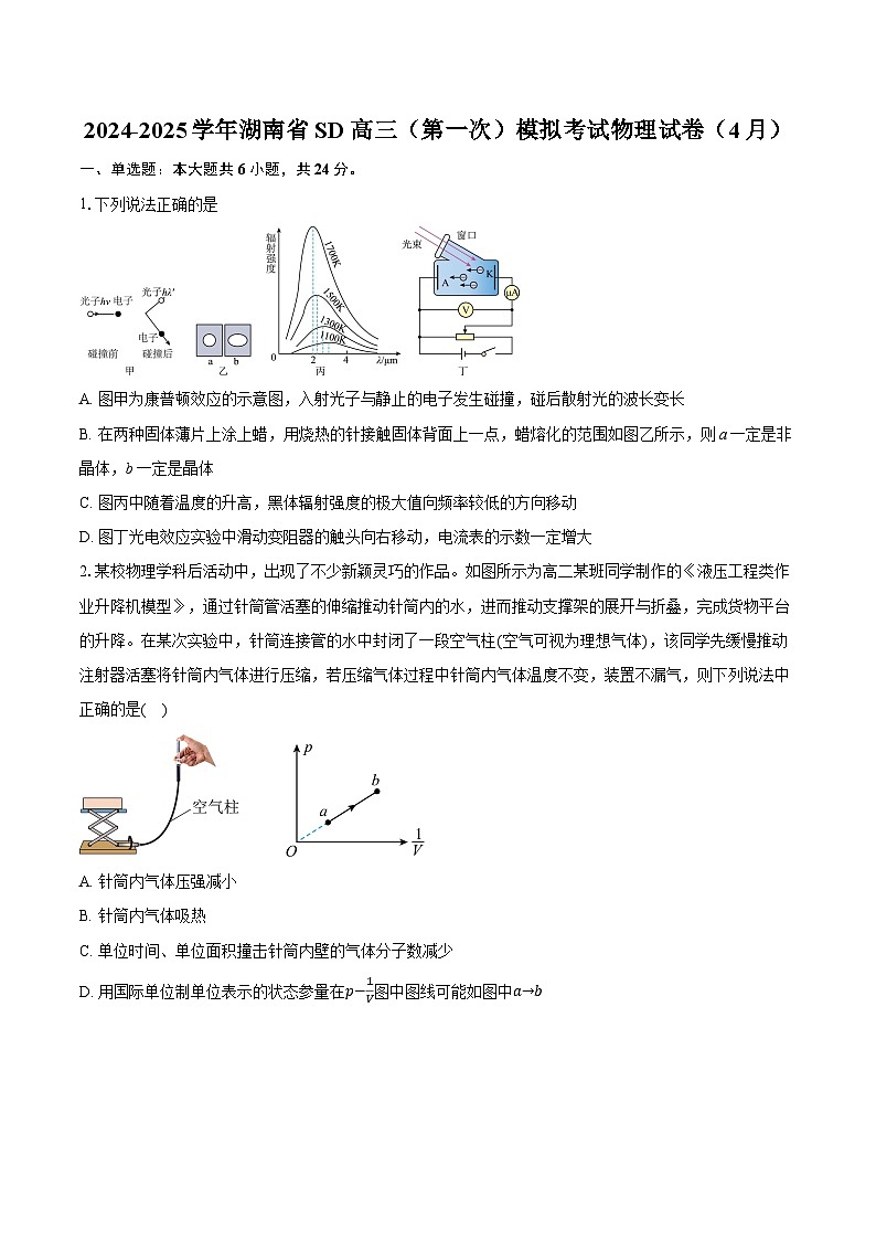 2024-2025学年湖南省SD高三（第一次）模拟考试物理试卷（4月）（含详细答案解析）第1页
