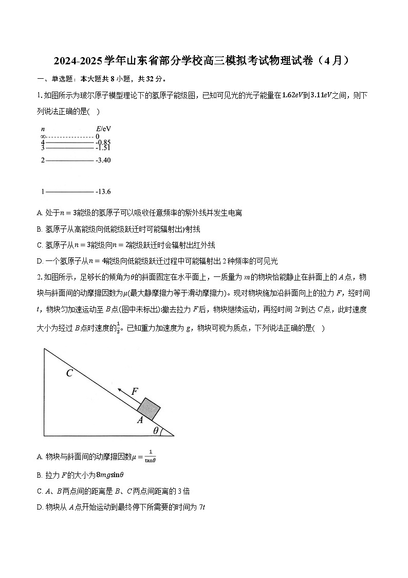 2024-2025学年山东省部分学校高三模拟考试物理试卷（4月）（含详细答案解析）第1页