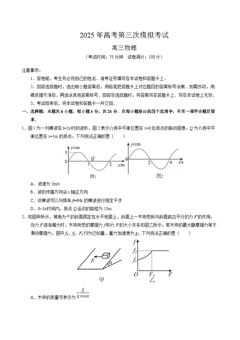 2025年高考第三次模拟考试卷：物理（湖南卷）（考试版）第1页