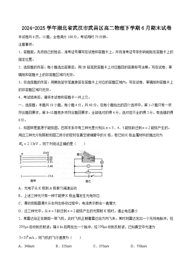 2024-2025学年湖北省武汉市武昌区高二物理下学期6月期末试卷第1页