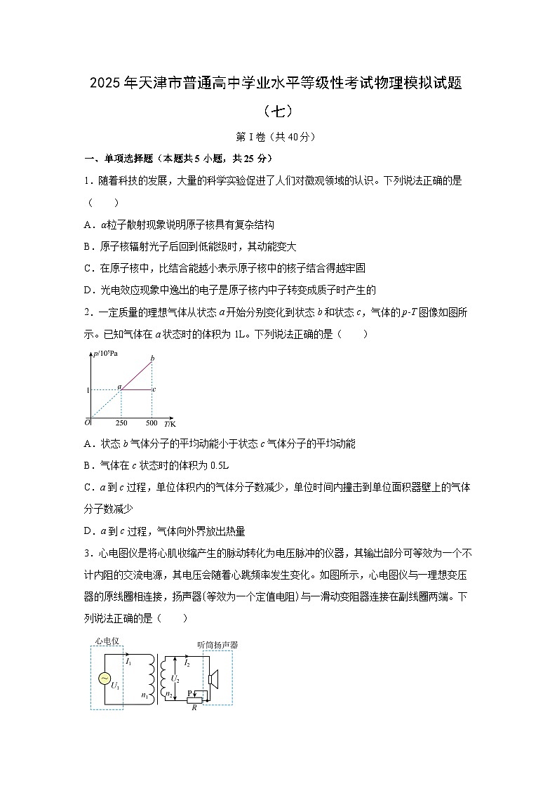 2025届天津市普通高中学业水平等级性考试模拟（七）物理试题第1页