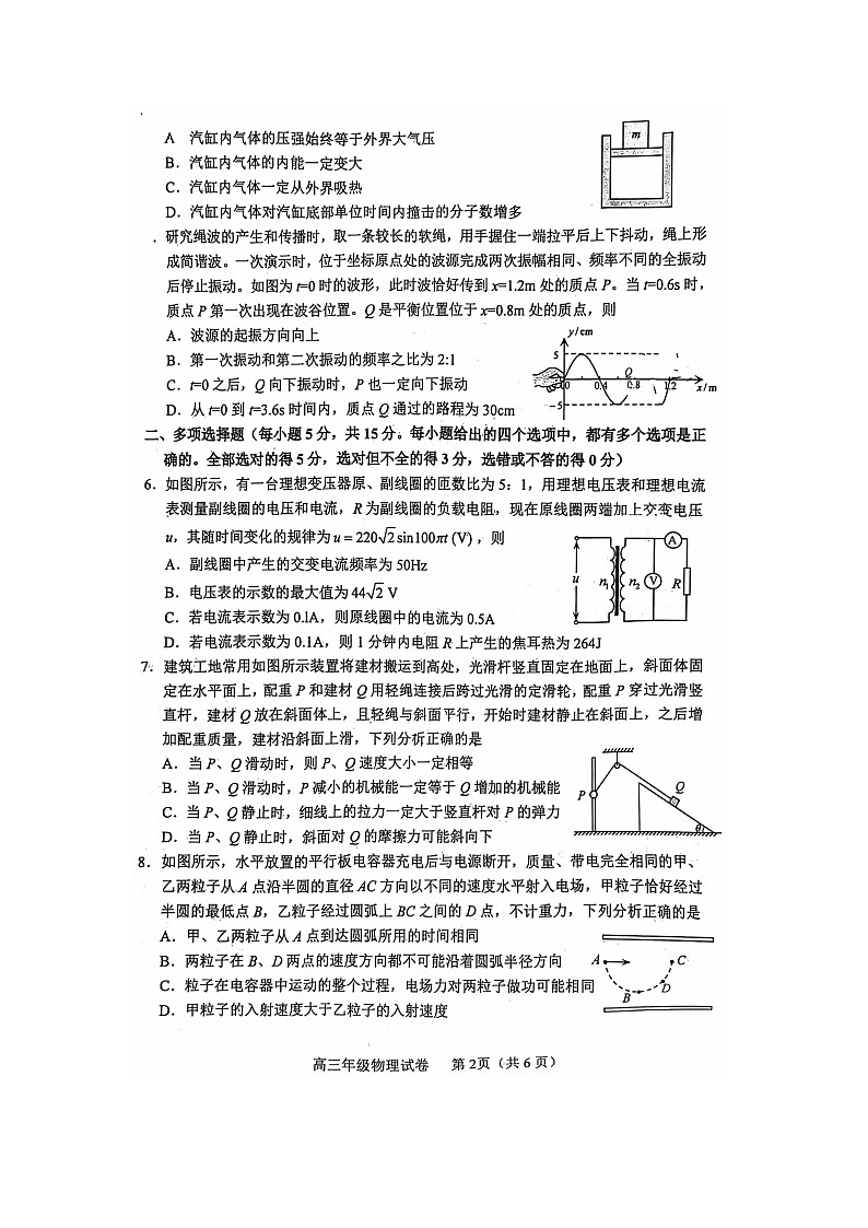 2025届天津市和平区高三下学期第二次模拟（图片版）物理试卷第2页