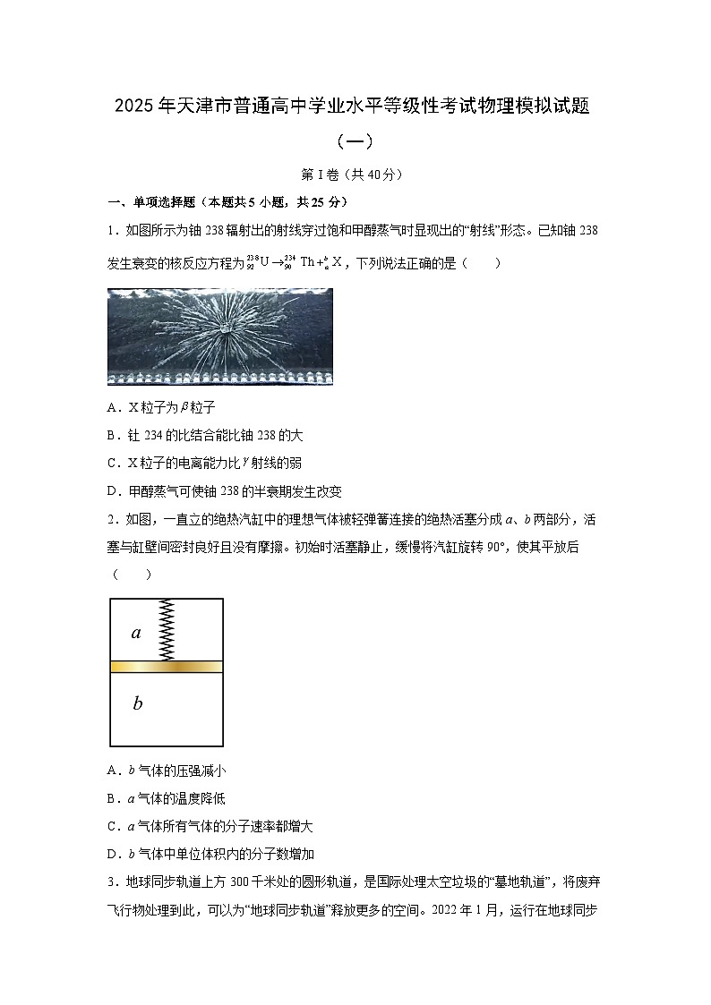 天津市2025届普通高中学业水平等级性考试模拟（一）物理试题第1页