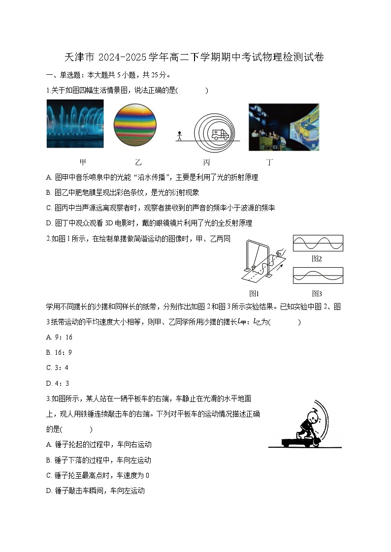 天津市2024-2025学年高二下学期期中考试物理检测试卷（附答案）第1页