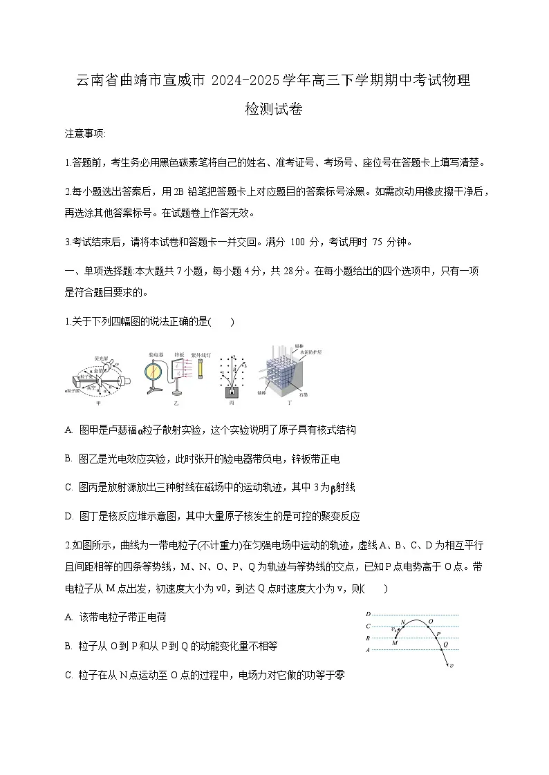 云南省曲靖市宣威市2024-2025学年高三下学期期中考试物理检测试卷（附答案）第1页