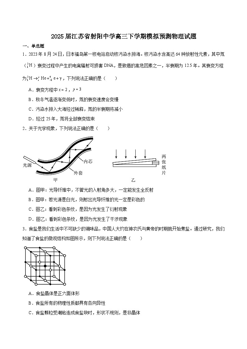 江苏省射阳中学2025届高三下学期模拟测试5物理试卷第1页