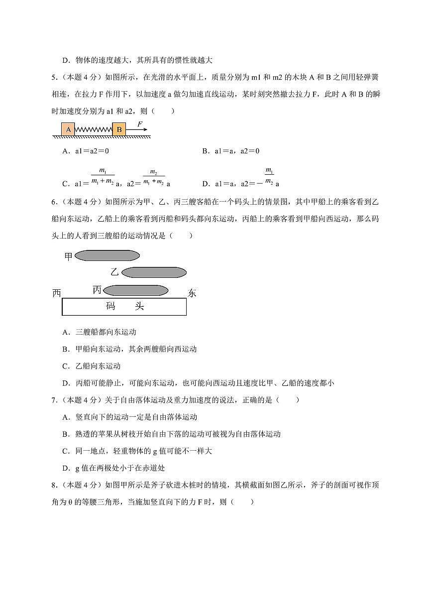 湖南省武冈市2024-2025学年高一上学期期末考试物理检测试卷（含答案）第2页