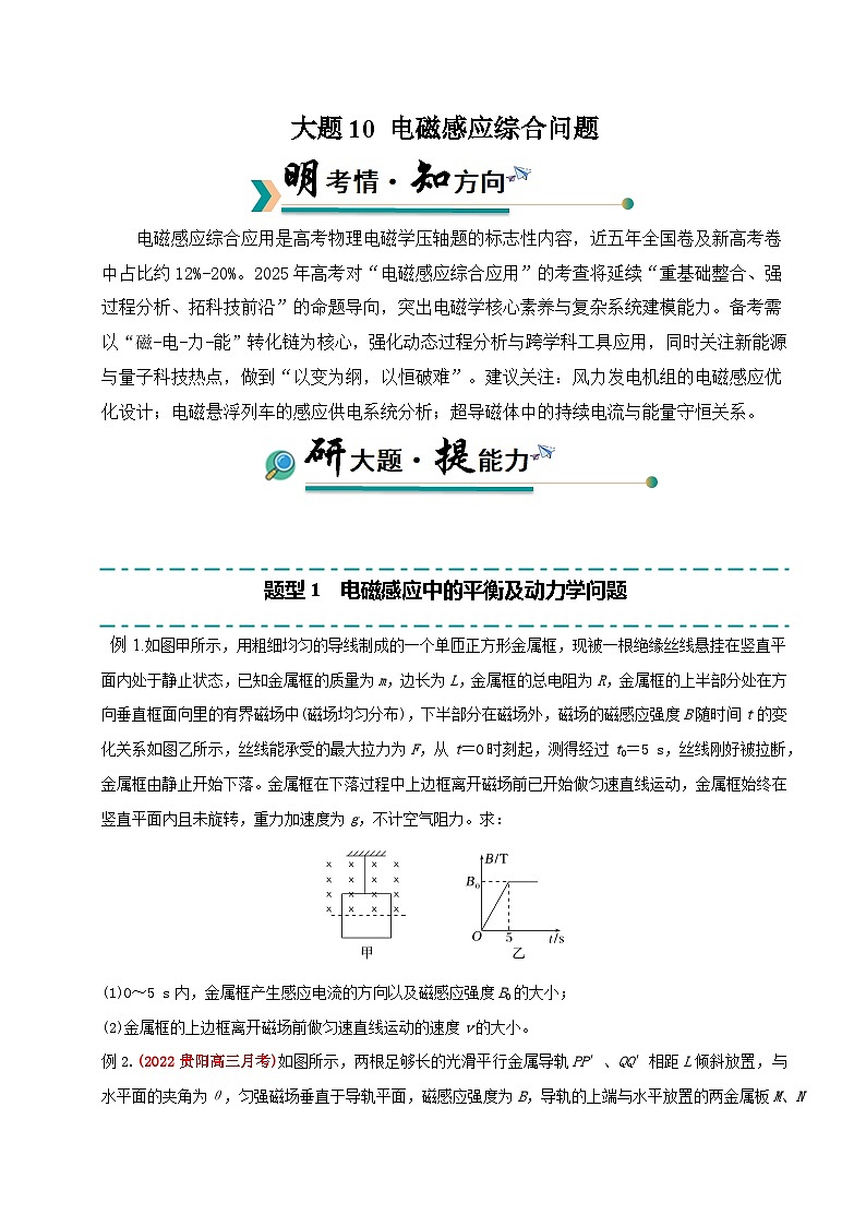 冲刺2025年高考物理大题突破（新高考通用）大题10电磁感应综合问题（原卷版）第1页