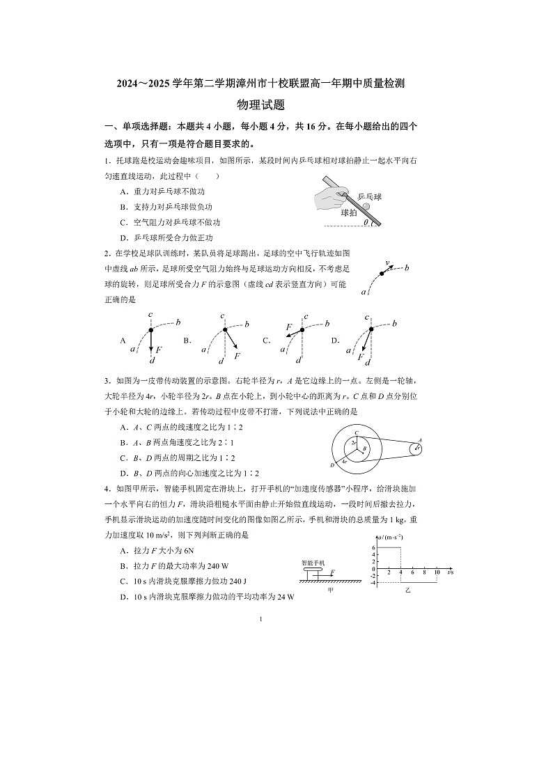 福建省漳州市十校联盟2024-2025学年高一下学期期中质量检测联考（图片版）物理试卷第1页