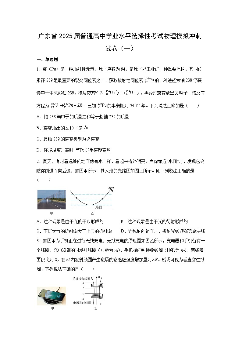 广东省2025届普通高中学业水平选择性考试模拟冲刺（一）物理试卷（解析版）第1页