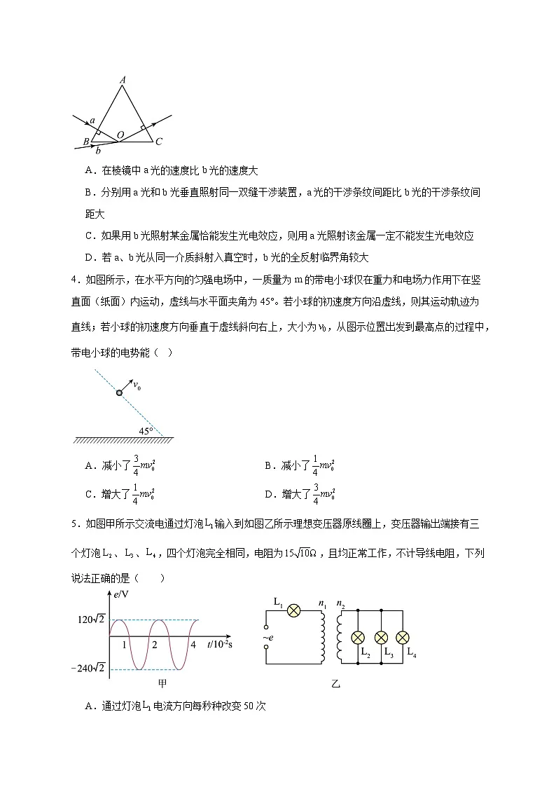 2025届江西省上饶市弋阳县高三下学期4月高考模拟物理检测试卷（含答案）第2页