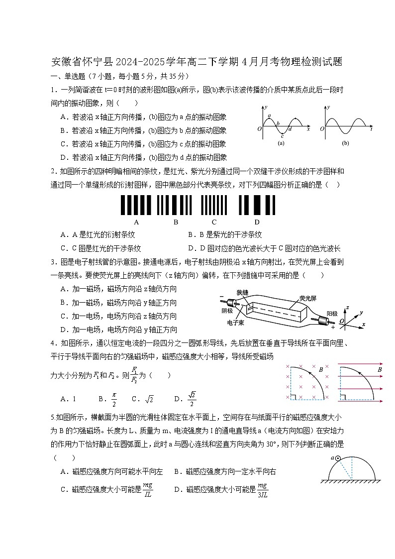 安徽省怀宁县2024-2025学年高二下学期4月月考物理检测试题（含答案）第1页