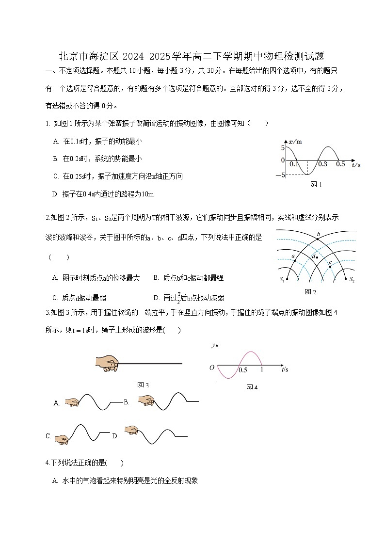 北京市海淀区2024-2025学年高二下学期期中物理检测试题（含答案）第1页