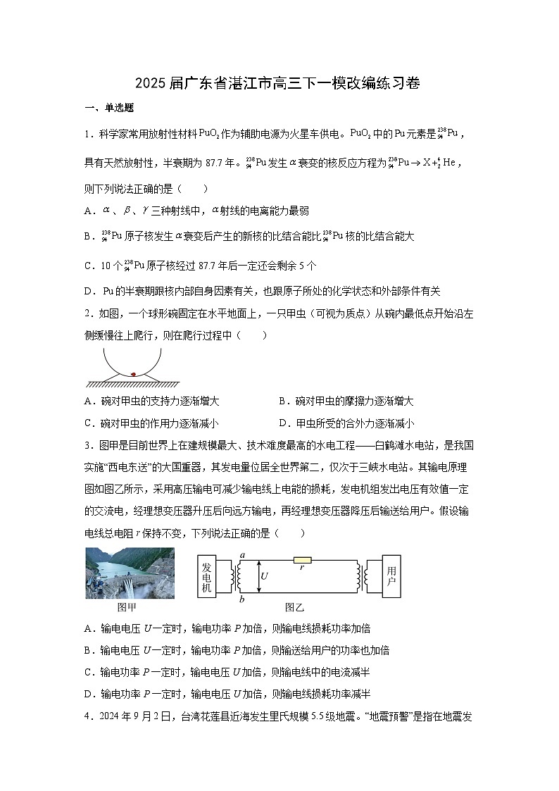 2025届广东省湛江市高三下学期一模改编练习卷物理试卷（解析版）第1页