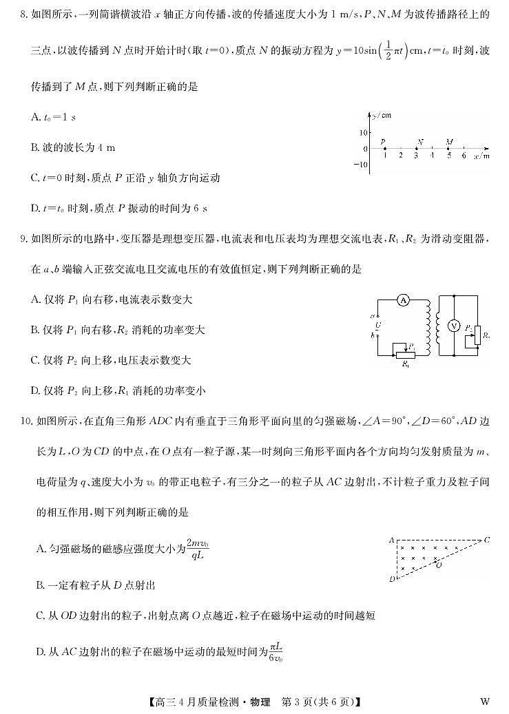 湖北省九师联盟2025届高三下学期4月质量检测（W）-物理试题+答案第3页
