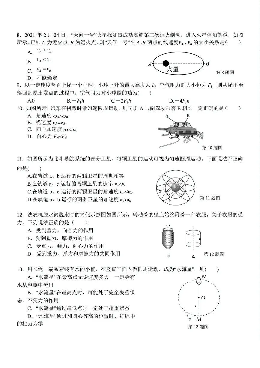 浙江省台州市十校联盟2024-2025学年高一下学期4月期中考试 物理 PDF版含答案第2页