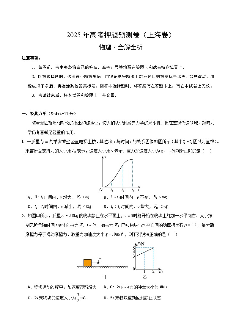2025年高考押题预测卷：物理（上海卷）02（解析版）第1页