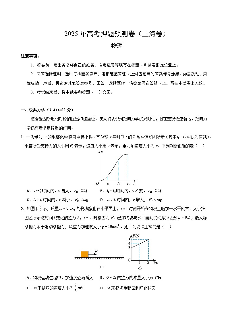 2025年高考押题预测卷：物理（上海卷）02（考试版）第1页