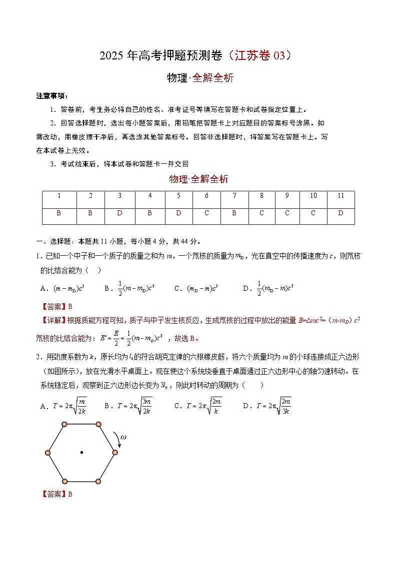2025年高考押题预测卷：物理（江苏卷03）（解析版）第1页