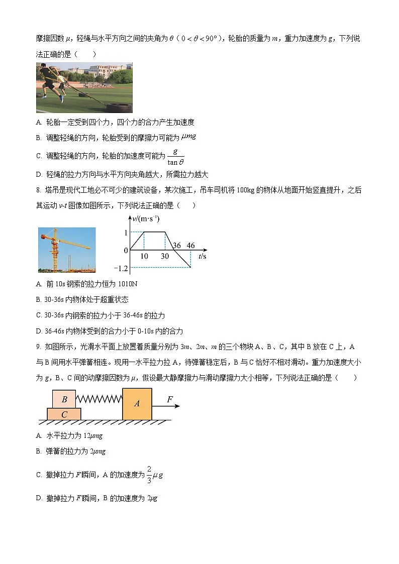 湖北省武汉市常青联合体2024-2025学年高一上学期1月期末考试物理试卷（原卷版+解析版）第3页
