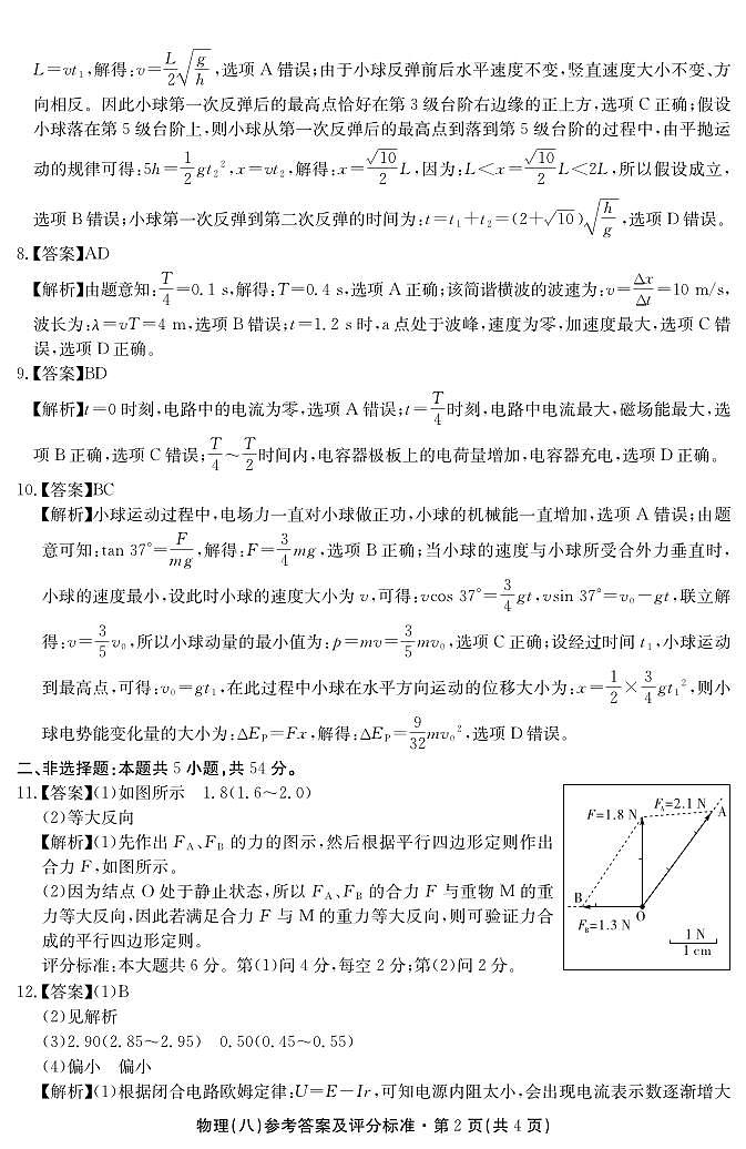 2025届云南名校月考（八）物理答案第2页