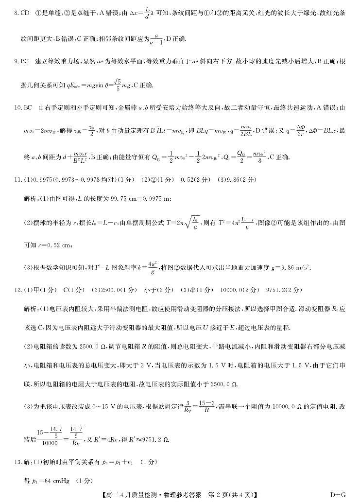 四川省九师联盟2025届高三仿真模拟卷物理答案（DG）第2页