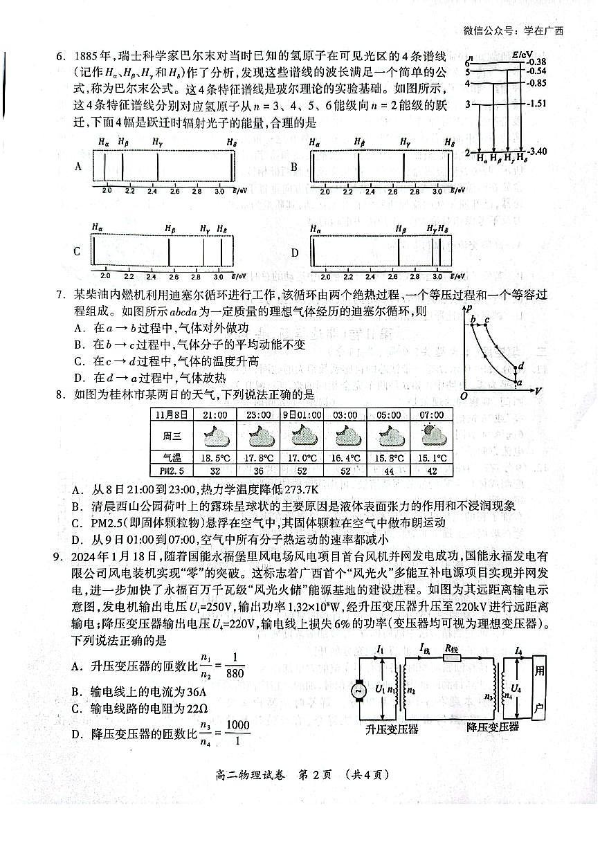 广西桂林市2023-2024学年高二下学期期末质量检测 物理试卷（含答案）第2页