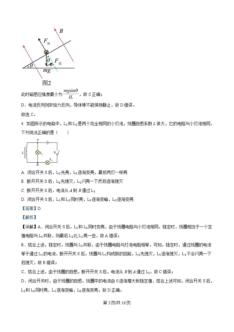 黑龙江省大庆市大庆中学2024-2025学年高二下学期4月月考物理试题 Word版含解析第3页