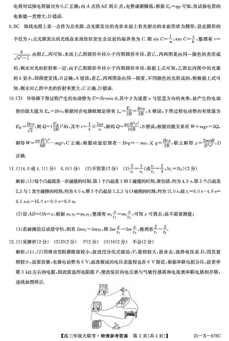 2025届河南名校联盟高三下学期5月第二次模拟考试物理答案第2页
