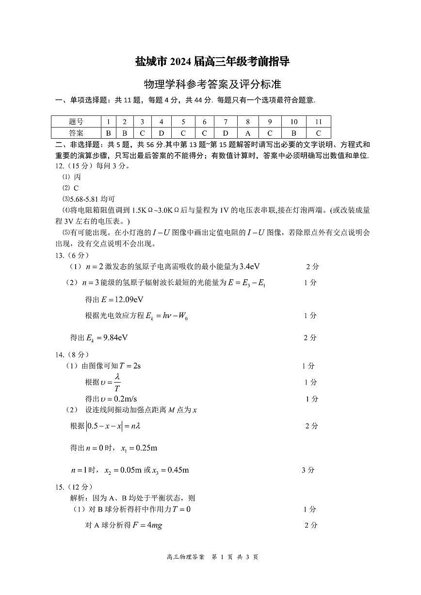 物理试题参考答案第1页