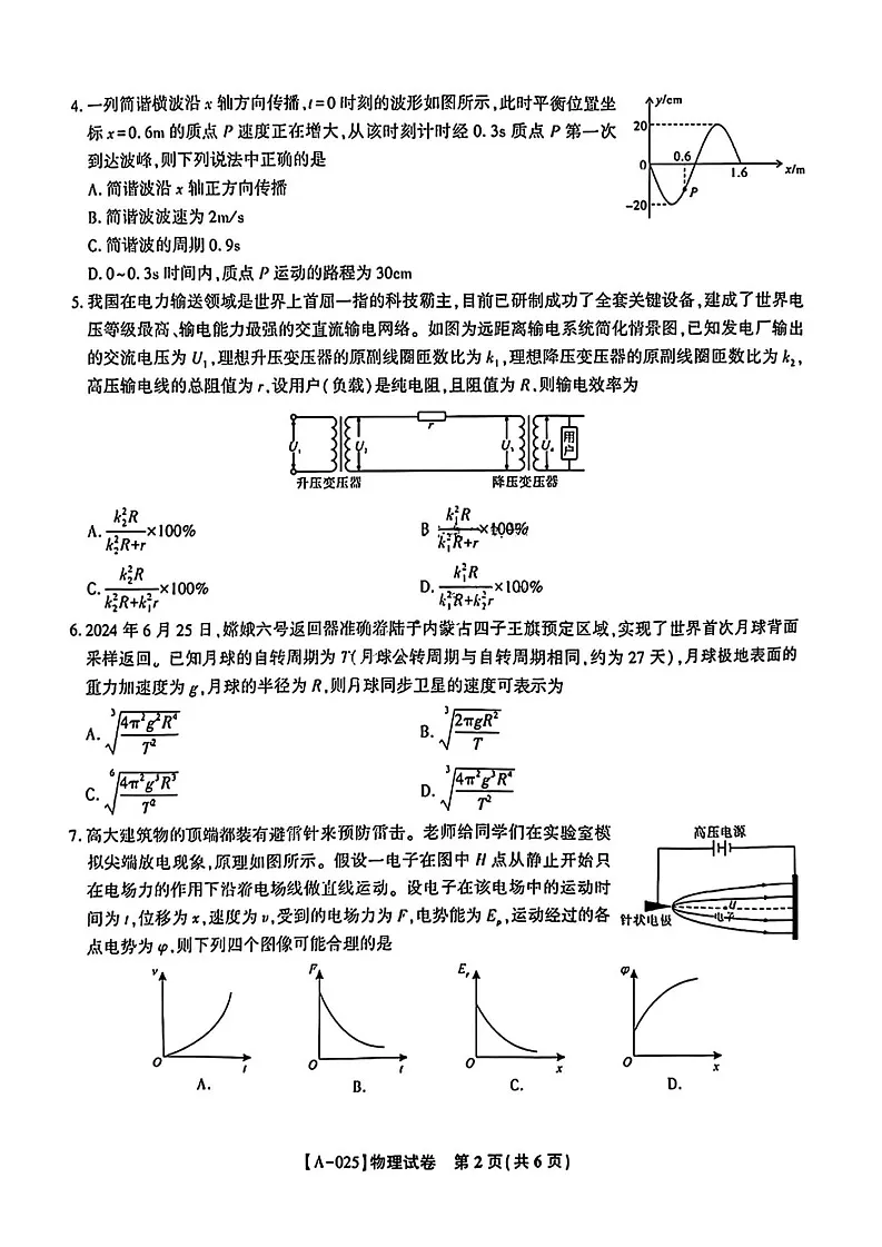 2025届安徽省县中联盟高三9月联考（5009C）物理试卷（含答案）第2页