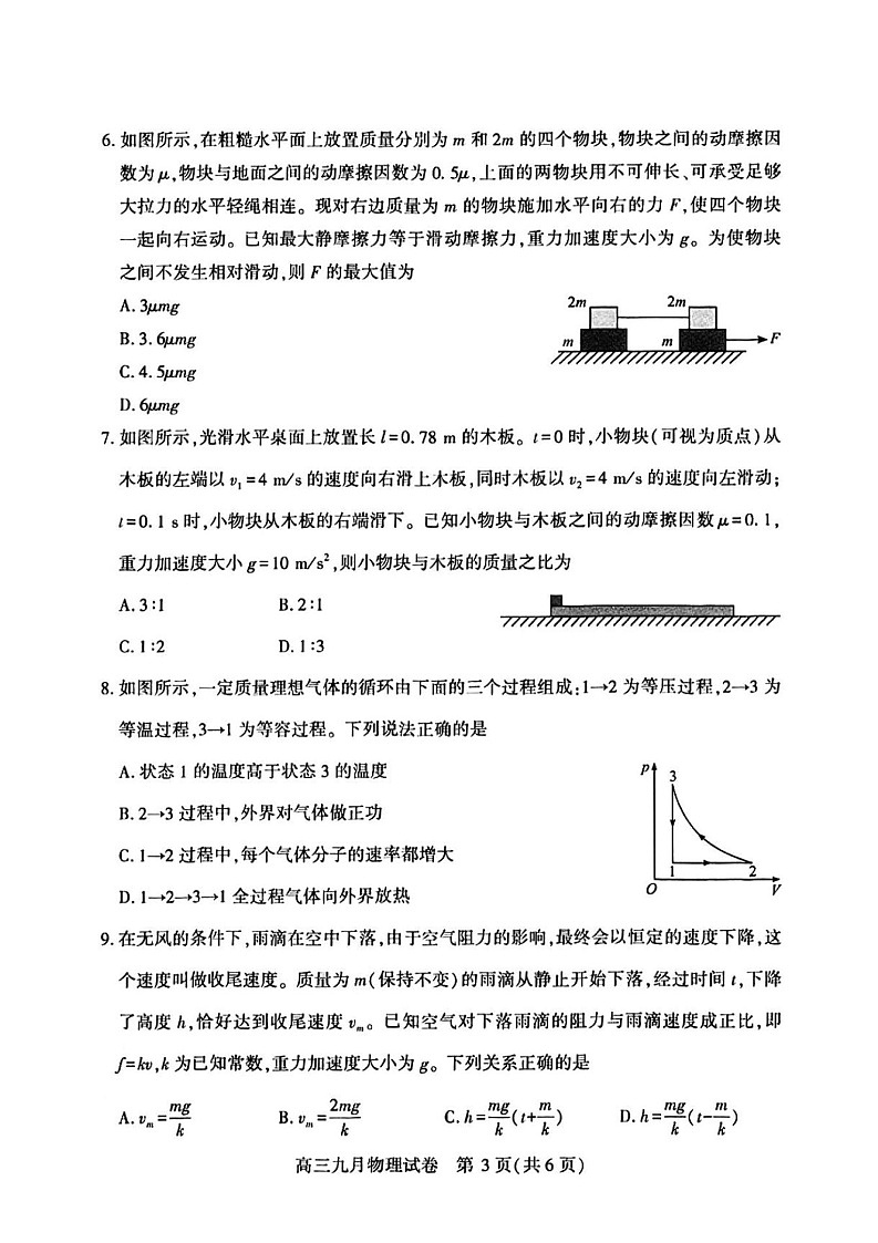 2025届湖北省武汉市高三九月调研考-物理试题（含答案）第3页