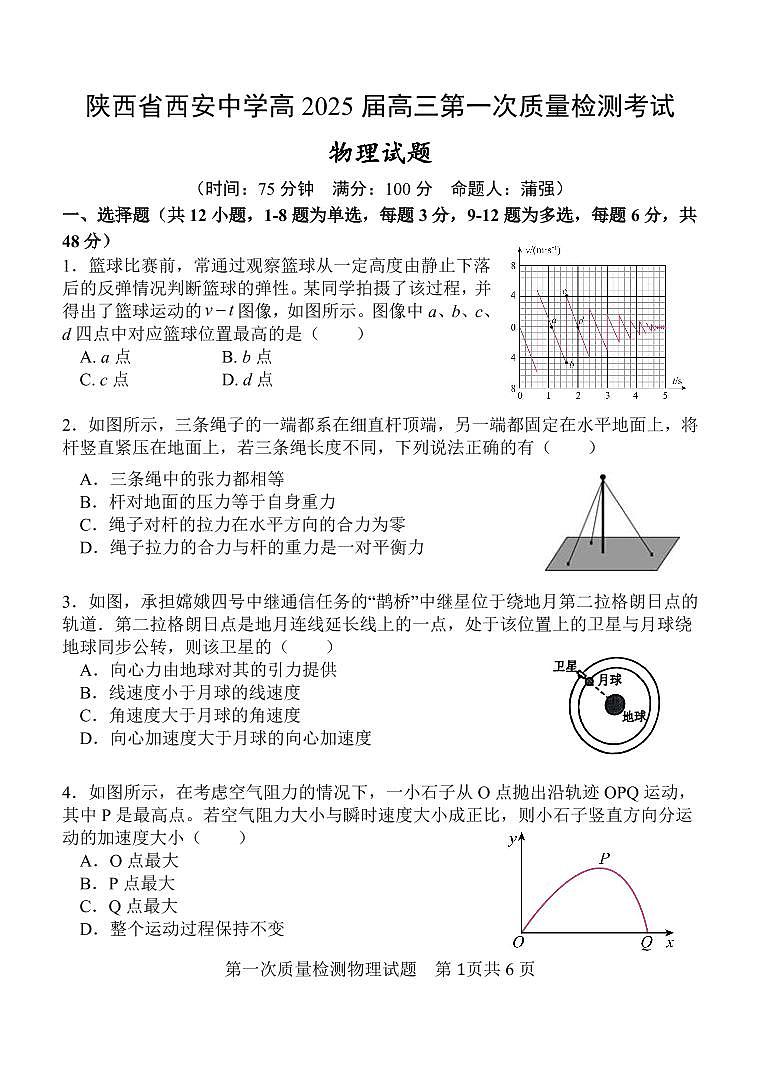 陕西省西安中学2024-2025学年高三上学期10月月考物理试卷（含答案）第1页